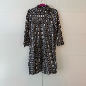 J. McLaughlin Black, Blue, and Cream Patterned Long Sleeve Dress